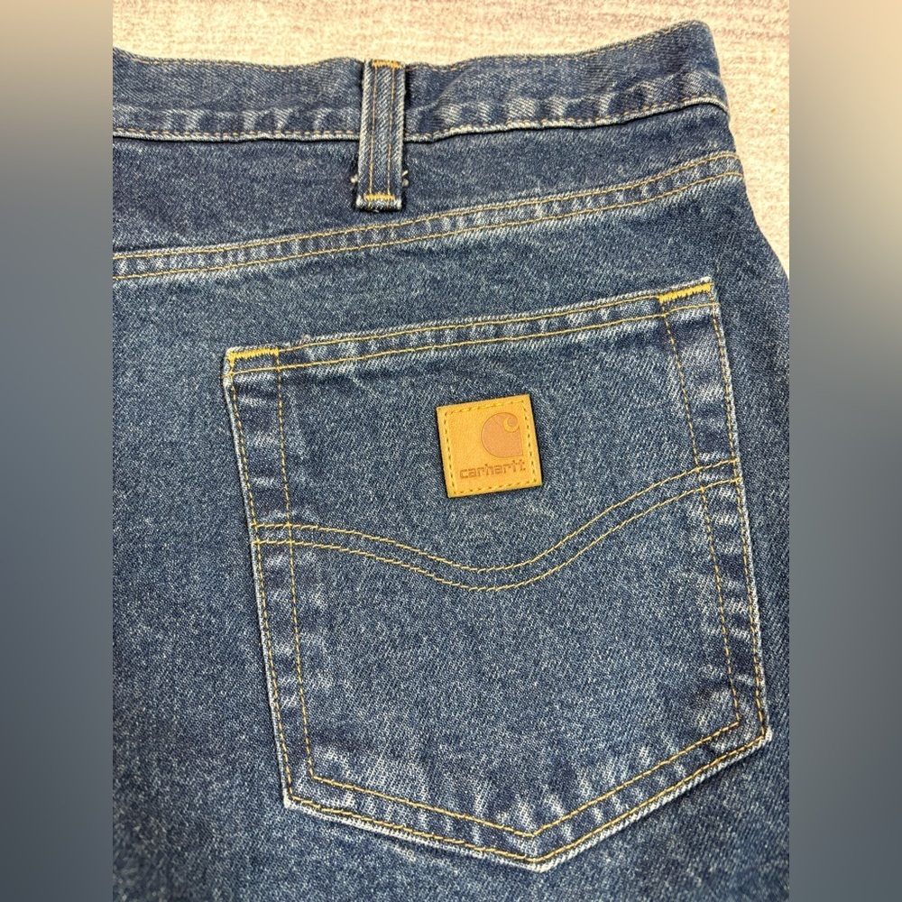 NWT Carhartt Relaxed Fit Straight Leg Denim Jeans Mens 42X34 Dark Blue Workwear - Picture 9 of 11